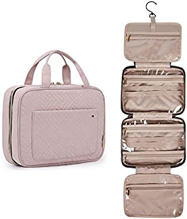 BAGSMART Toiletry Bag Travel Bag with hanging hook, Water-resistant Makeup Cosmetic Bag Travel Organizer for Accessories, Shampoo, Full Sized Container, Toiletries, Soft Pink