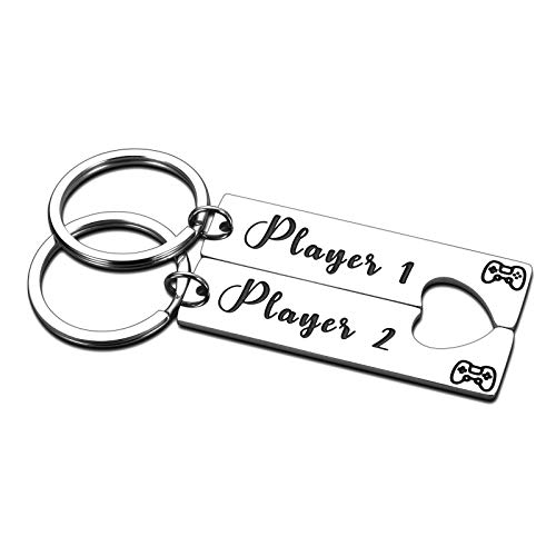 Couple Keychain Gamer Lover Gifts for Boyfriend Girlfriend Husband Wife Fiance Fiancee Player 1 Player 2 Keychain for Him Her Birthday Anniversary Valentine's Day Birthday Jewelry Gifts