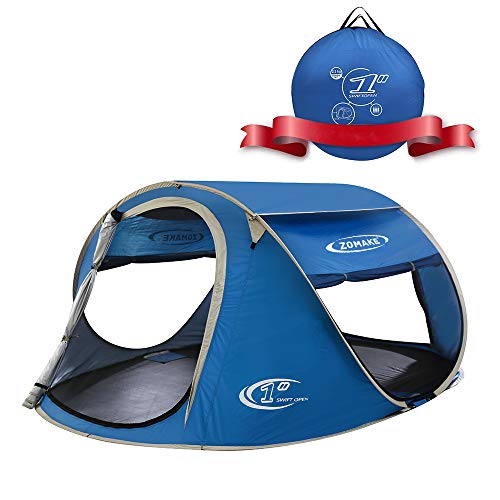 ZOMAKE Pop Up Tent 3 4 Person, Beach Tent Sun Shelter for Baby with UV Protection - Automatic and Instant Setup Tent for Family (Blue)