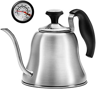 Chefbar Tea Kettle with Thermometer for Stove Top Gooseneck Kettle, Small Pour Over Coffee Kettle, Goose Neck Tea Pot Stovetop Teapot, Hot Water Heater for Camping, Home & Kitchen, Stainless Steel