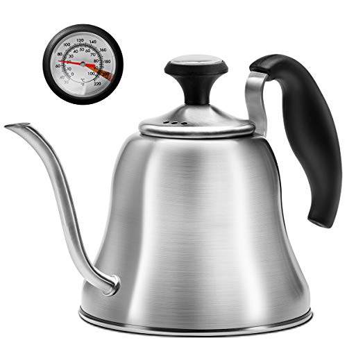 Chefbar Tea Kettle with Thermometer for Stove Top Gooseneck Kettle, Small Pour Over Coffee Kettle, Goose Neck Tea Pot Stovetop Teapot, Hot Water Heater for Camping, Home & Kitchen, Stainless Steel