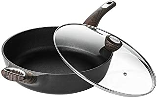 Sensarte Nonstick Skillet,Deep Frying Pan with Glass Lid,Cooking Pan with Soft Bakelite Handle, Saute Pan Chef's pan Omelet Pans for All Stove Tops,Healthy and Safe Cookware,PFOA Free (12 Inch)