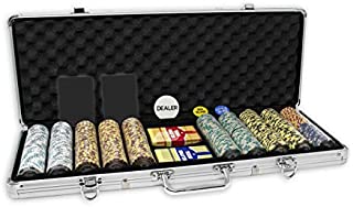 DA VINCI Monte Carlo Poker Club Set of 500 14 Gram 3 Tone Chips with Upgraded Aluminum Case, 2 Decks of Plastic Playing Cards, 2 Cut Cards, Dealer and Blind Buttons