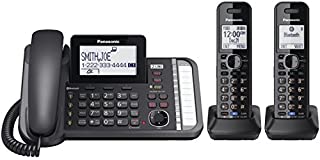 Panasonic 2-Line Corded/Cordless Phone System with 2 Handsets - Answering Machine, Link2Cell, 3-Way Conference, Call Block, Long Range DECT 6.0, Bluetooth - KX-TG9582B (Black)