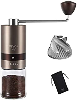 VEVOK CHEF Manual Coffee Grinder Gold Stainless Steel Burr Coffee Grinder with Portable Bag Adjustable Setting Compact Hand Coffee Grinder for Espresso, French Press, Pour over Small Portable Coffee Bean Mill for Camping Travel Gift Coffee