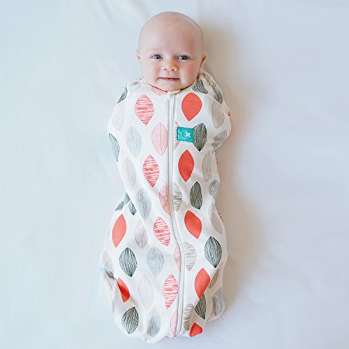 ergoPouch 0.2 tog Cocoon Swaddle Bag- 2 in 1 Swaddle Transitions into arms Free Wearable Blanket Sleeping Bag. 2 Way Zipper for Easy Diaper Changes (Blush Leaf, 3-12 Months)