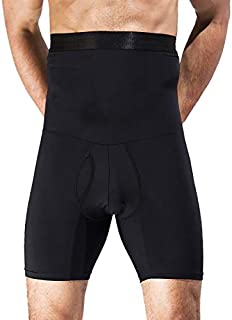 QUAFORT Men Tummy Control Shorts High Waist Slimming Shapewear Body Shaper Leg Underwear Briefs Black