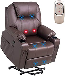 YOURLITE Electric Power Lift Recliner Chair Wireless Remote Control Massage Sofa for Senior Elderly, Heated Vibration Massage Sofa with USB Port Faux Leather for Living Room/Bedroom/Media Room (Brown)