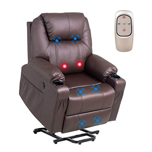 YOURLITE Electric Power Lift Recliner Chair Wireless Remote Control Massage Sofa for Senior Elderly, Heated Vibration Massage Sofa with USB Port Faux Leather for Living Room/Bedroom/Media Room (Brown)