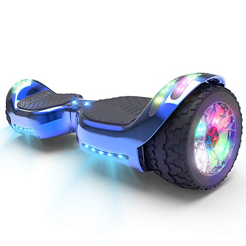 HOVERSTAR HS 2.0v Hoverboard All-Terrain Two Wide Wheels Design Self Balancing Flash Wheels Electric Scooter with Wireless Bluetooth Speaker and More LED Lights (Chrome Blue)