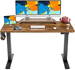 FAMISKY Dual Motor Adjustable Height Electric Standing Desk, 55 x 24 Inches Stand Up Home Office Desk with Splice Tabletop, Black Frame/Walnut Top