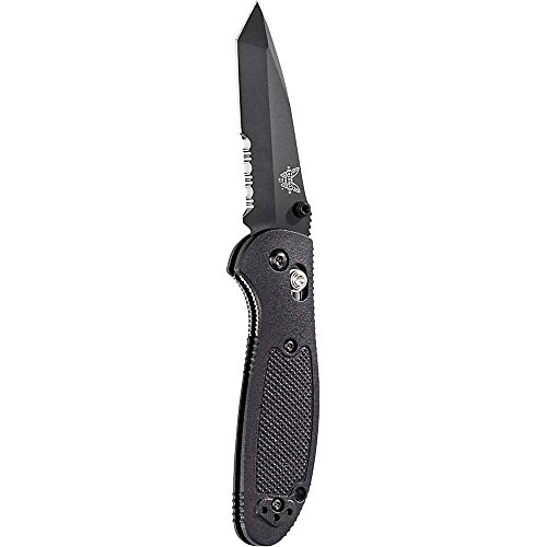 Benchmade - Mini Griptilian 556 EDC Manual Open Folding Knife Made in USA, Drop-Point Blade, Serrated Edge, Coated Finish, Black Handle