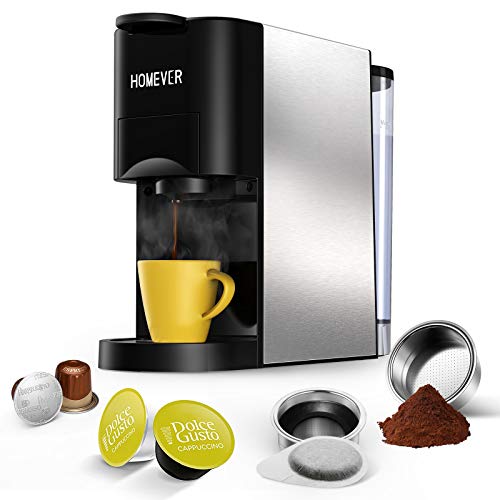 Espresso Coffee Maker, Homever Mini Single Serve Coffee Maker Dolce Gusto Coffee Machine Compatible with Nespresso, Dolce Gusto Capsule, Ground Coffee ,ESE Pods and Lungo,19 Bar High Pressure Pump.