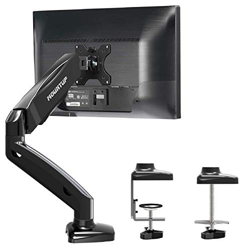 MOUNTUP Single Monitor Desk Mount - Adjustable Gas Spring Monitor Arm, VESA Mount with C Clamp, Grommet Mounting Base, Computer Monitor Stand for Screen up to 32 inch, MU0004