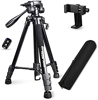 Torjim 60 Camera Tripod with Carry Bag, Lightweight Travel Aluminum Professional Tripod Stand (5kg/11lb Load) with Bluetooth Remote for DSLR SLR Cameras Compatible with Phone-Black