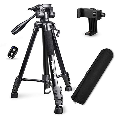 Torjim 60 Camera Tripod with Carry Bag, Lightweight Travel Aluminum Professional Tripod Stand (5kg/11lb Load) with Bluetooth Remote for DSLR SLR Cameras Compatible with Phone-Black