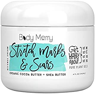 Stretch Marks & Scars Defense Cream Daily Moisturizer w Organic Cocoa Butter + Shea + Plant Oils + Vitamins to Prevent, Reduce and Fade Away Old or New Scars Best for Pregnancy, Men/Bodybuilders (4oz)