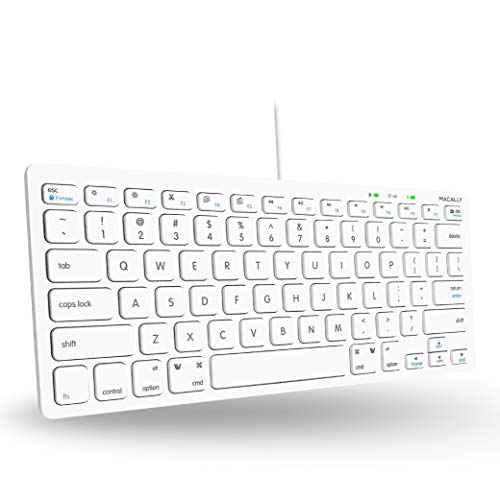 Macally USB Mini Keyboard for Mac and Windows PC - 78 Scissor Switch Keys with 13 Shortcut Keys - Compact & Small Keyboard that Saves Spaces and Looks Great - Plug and Play Mac Keyboard - White