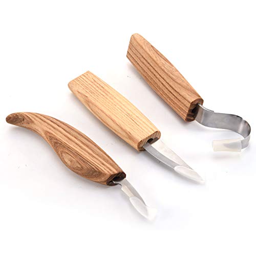 Wood Carving Tools Set of 3, Hook Knife, Sloyd Knife, Chip Detail Knife, Professional DIY Art Woodworking