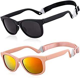 MAXJULI Baby Infant Sunglasses Safe, Soft, With Adjustable Strap 0-24 Months BPA Free (Black/Black+Pink/Colorful)