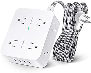 Surge Protector Power Strip - 8 Widely Outlets with 3 USB Charging Ports, 3 Side Outlet Extender with 5Ft Braided Extension Cord, Flat Plug, Wall Mount, Desk USB Charging Station for Home Office