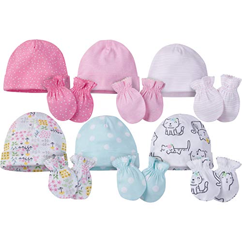 Onesies Brand Baby Girls' 12-Piece Cap and Mitten Set, cats, 0-6 Months