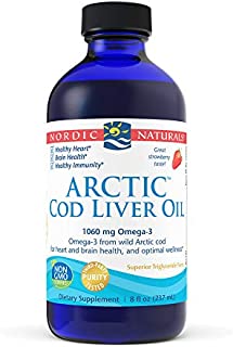 Nordic Naturals Arctic Cod Liver Oil, Strawberry - 8 oz - 1060 mg Total Omega-3s with EPA & DHA - Heart & Brain Health, Healthy Immunity, Overall Wellness - Non-GMO - 48 Servings