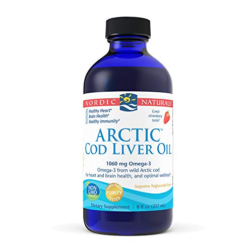 Nordic Naturals Arctic Cod Liver Oil, Strawberry - 8 oz - 1060 mg Total Omega-3s with EPA & DHA - Heart & Brain Health, Healthy Immunity, Overall Wellness - Non-GMO - 48 Servings