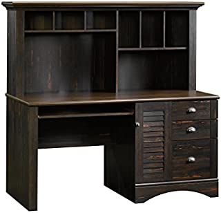 Sauder Harbor View Computer Desk with Hutch, Antiqued Paint finish