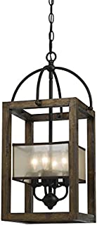 Cal Lighting FX-3536/4 Mission Wood/Metal Four Light Transitional Style Chandelier, 23 inches, Dark Bronze