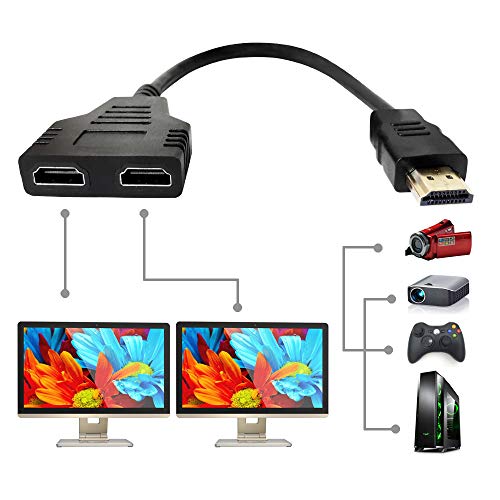 HDMI Splitter Adapter Cable - HDMI Splitter 1 in 2 Out/HDMI Male to Dual HDMI Female 1 to 2 Way for HDMI HD, LED, LCD, TV, Support Two TVs at The Same Time