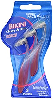 Harmon Face Values Bikini Disposable Shavers Razors, 3 Count Each, 3 Packs, 9 Total, Packaging May Vary