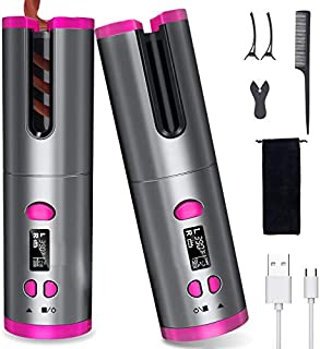 Unbound Cordless Automatic Hair Curler, Anti-Tangle Wireless Auto Curling Iron Wand with LCD Display,Portable USB Rechargeable Spin Curler Ceramic Barrel Rotating Fast Heating for Long Hair