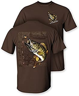 Follow the Action Walleye Walleye Hunter Two-Sided 100% Cotton Short Sleeve Fishing T-Shirt Dark Chocolate