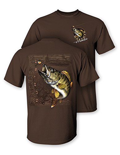 Follow the Action Walleye Walleye Hunter Two-Sided 100% Cotton Short Sleeve Fishing T-Shirt Dark Chocolate