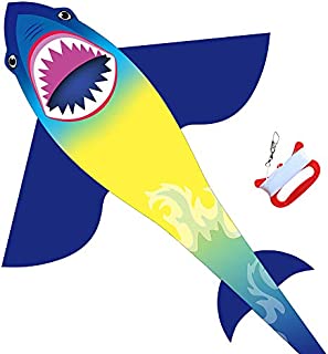HONBO Huge Shark Kites for Kids & Adults, Easy to Assemble Fly Beginner Kite for Boys & Girls for Outdoor Game, Beach Trip, Large Kite Flyer 75
