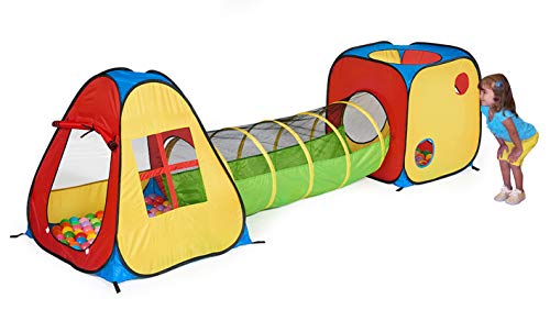 UTEX 3 in 1 Pop Up Play Tent with Tunnel, Ball Pit for Kids, Boys, Girls, Babies and Toddlers, Indoor/Outdoor Playhouse