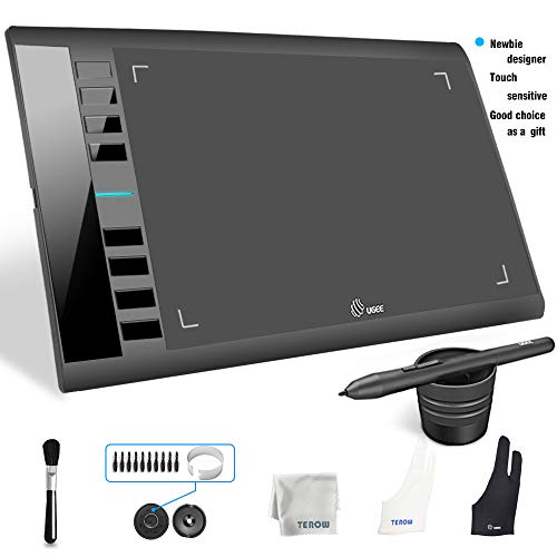 UGEE M708 Graphics Tablet, 10 x 6 inch Large Active Area Drawing Tablet with 8 Hot Keys, 8192 Levels Pen, UGEE M708 Graphic Tablets for Paint, Digital Art Creation Sketch