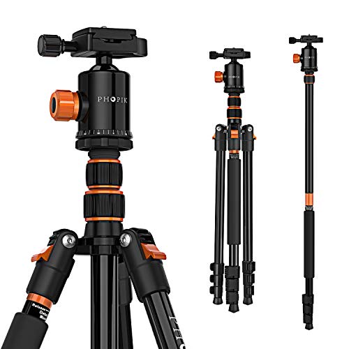 PHOPIK 77 Inches Camera Tripod,Lightweight Aluminum Photography Tripod for DSLR, Professional Tripod with 360 Degree Ball Head 1/4