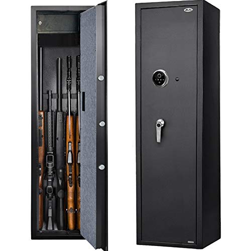 Moutec Large Biometric Rifle Safe, New and Improved Fingerprint Long Gun Safe for 5-7 Rifle Shotgun for Home, Quick Access Gun Storage Cabinet (with/Without Scope) with Handgun Lockbox Slient Mode