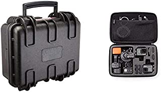 Amazon Basics Small Hard Camera Carrying Case - 12 x 11 x 6 Inches, Black & Large Carrying Case for GoPro and Accessories - 13 x 9 x 2.5 Inches, Black