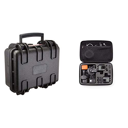 Amazon Basics Small Hard Camera Carrying Case - 12 x 11 x 6 Inches, Black & Large Carrying Case for GoPro and Accessories - 13 x 9 x 2.5 Inches, Black