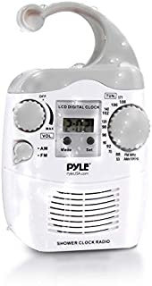 Hanging Waterproof Shower Clock Radio - Wireless Mini Portable Waterproof Battery Operated Shower Radio Speaker w/ Digital Clock, LCD Screen for Home, Beach, Hot Tub, Bathroom, Outdoor - Pyle PSR6