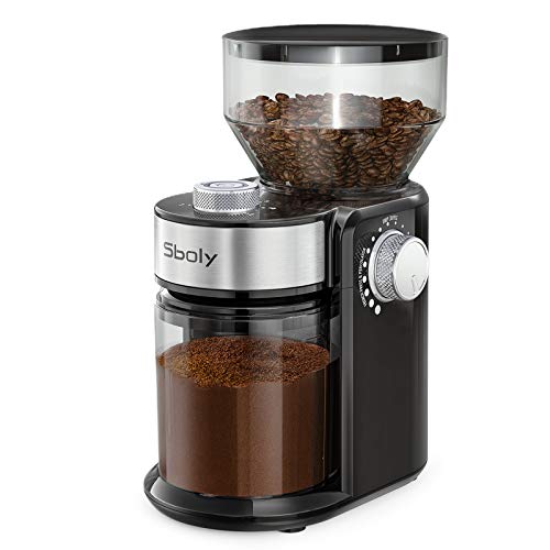 Sboly Electric Burr Coffee Grinder with 18 Grind Settings, Adjustable Burr Mill Coffee Bean Grinder for Espresso, Drip Coffee, French Press and Percolator Coffee, Cleaning Brush Included