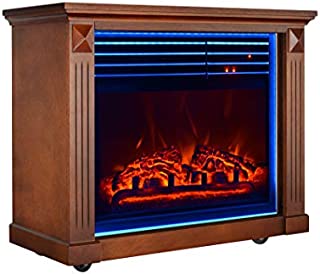 GMHome 23 Inches Electric Fireplace Freestanding Heater Moveable Electric Fireplace, 7 Changeable Backlight, Log Fuel Effect, with Remote, with Wheel, 1500W - Coffee