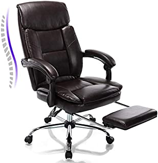 Rimiking Big and Tall Reclining Leather Office Chair Metal Base High Back Executive Computer Desk Chair with Adjustable Lumbar Support Angle Recline Locking System and Footrest Brown