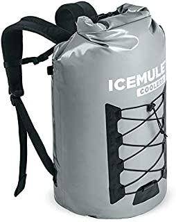 IceMule 1014-Grey Pro Large Collapsible Portable Soft Sided Roll Top 23 Liter 18 Can Lightweight Insulated Waterproof Leak Proof Backpack Cooler Bag, for Hiking, Camping, Fishing, & Picnic