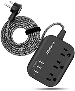 Power Strip with USB, Mountable Flat Plug Power Strip with 3 Outlets 3 USB Ports(Smart 3.1A), 5ft Braided Extension Cord, Compact for Cruise Ship, Travel, Home, Office