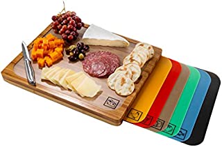 Seville Classics Easy-to-Clean Bamboo Cutting Board and 7 Color-Coded Flexible Cutting Mats with Food Icons Set