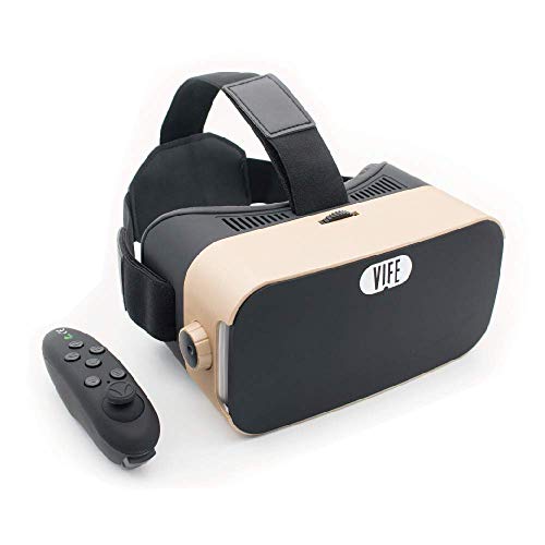 VIFE, Virtual Reality Headset ,3D VR Glasses for Mobile Games and Video & Movie,Compatible 3.5-6 inch iPhone/Android Phone,Including iPhone,Samsung, LG,etc (Golden/Black or White Col Remote)